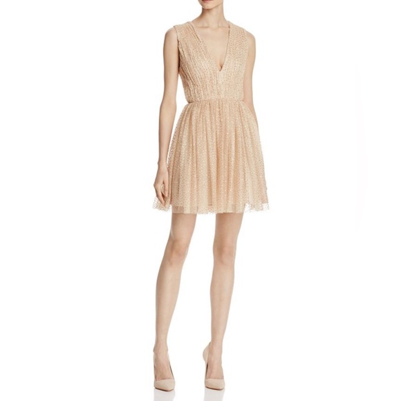 New! NWT Alice and Olivia Monica Tulle Party Dress Sz 2 Natural/Gold $475